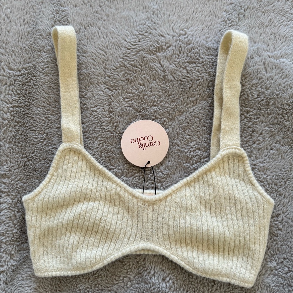 NWT Camila Coelho Cream Ribbed Knit Bralette